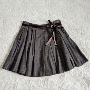 Cute pleated brown skirt with bow XS Korean